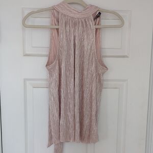 Express Metallic Pleated Halter Top - Rose Blush